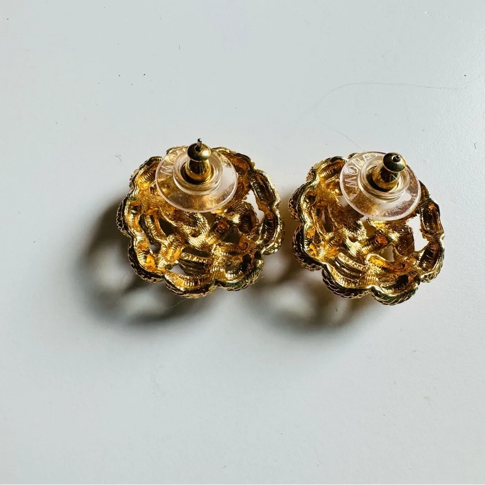 Vintage Monet Golden Weaved Pierced Earrings